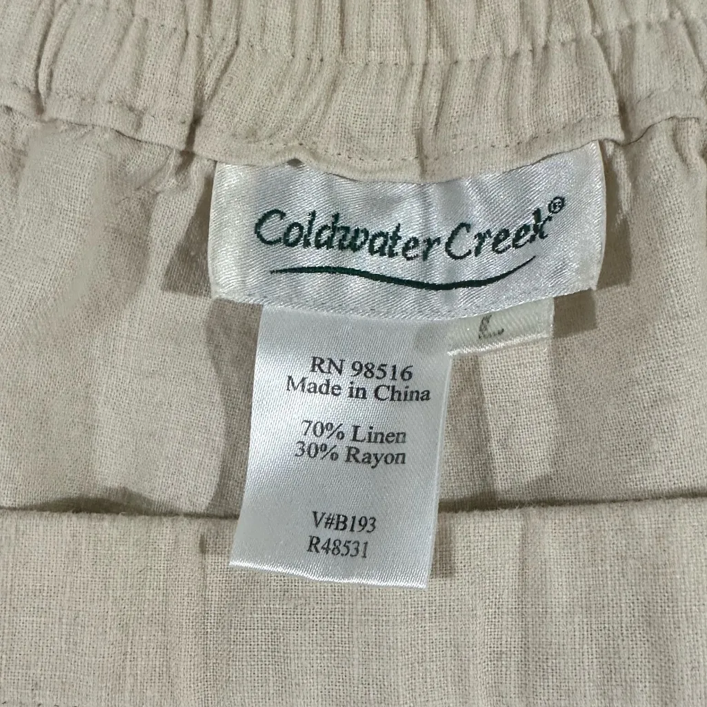 Coldwater Creek Cream Linen Blend Pull On Pants w Pockets Elastic Waist Sz L - Image 3