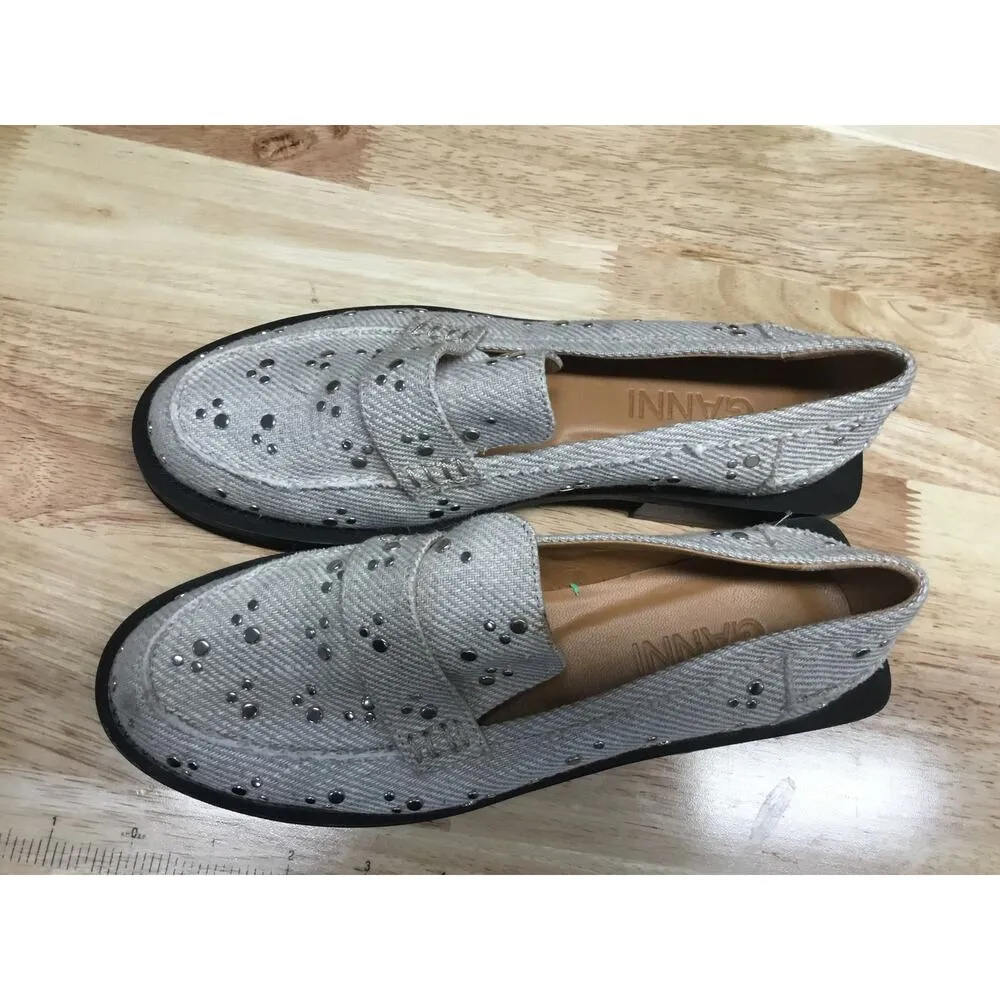 Ganni Platform Moccasins Loafers Women's 5 White Black Studded Slip-On Flats - Image 5