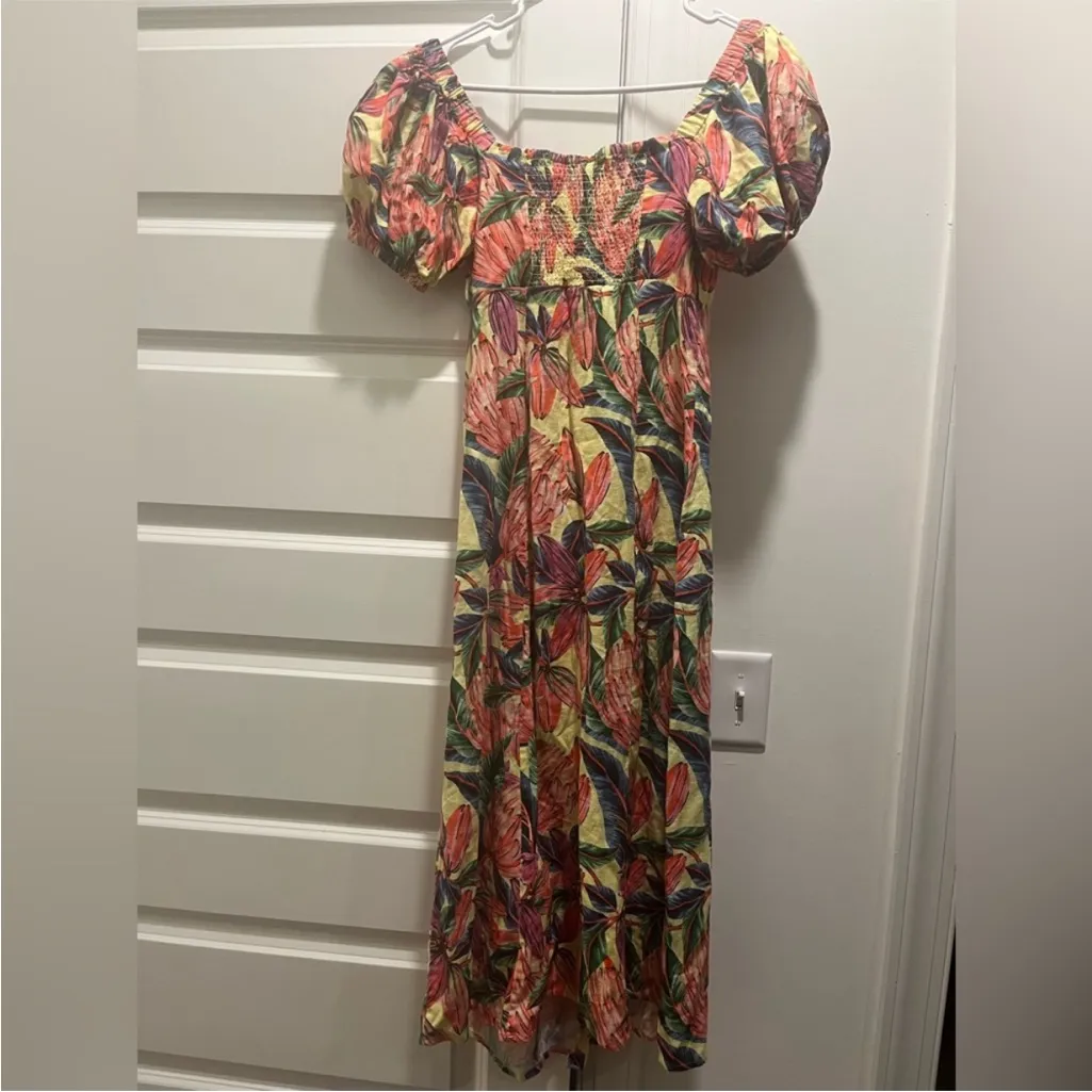 Farm Rio x Anthropologie Puff-Sleeve
Sweetheart Linen Midi Dress size XS - Image 8