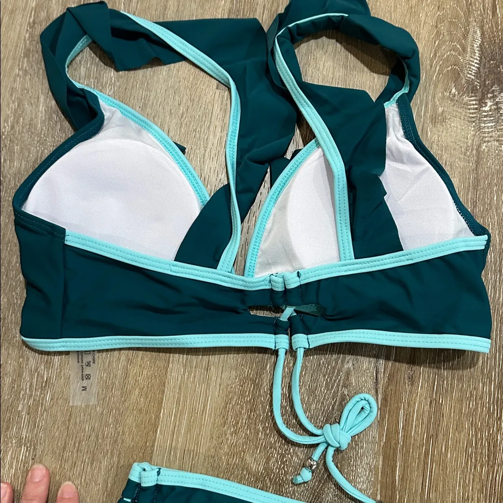 Teal and Light Blue Bikini Set with ruffles Size M - Image 3