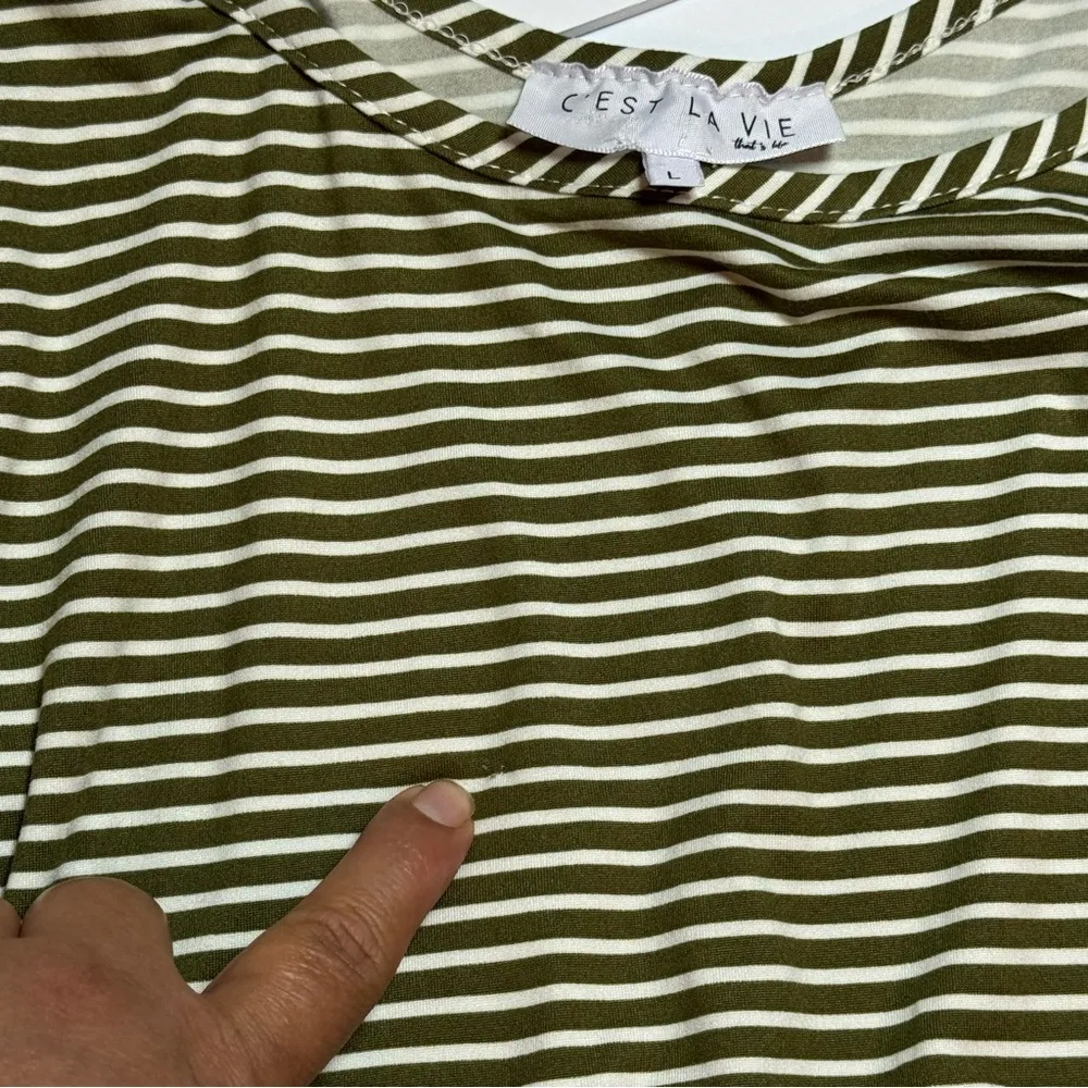 C’EST LA VIE Striped Green and White Maxi Dress L Size L - Image 7