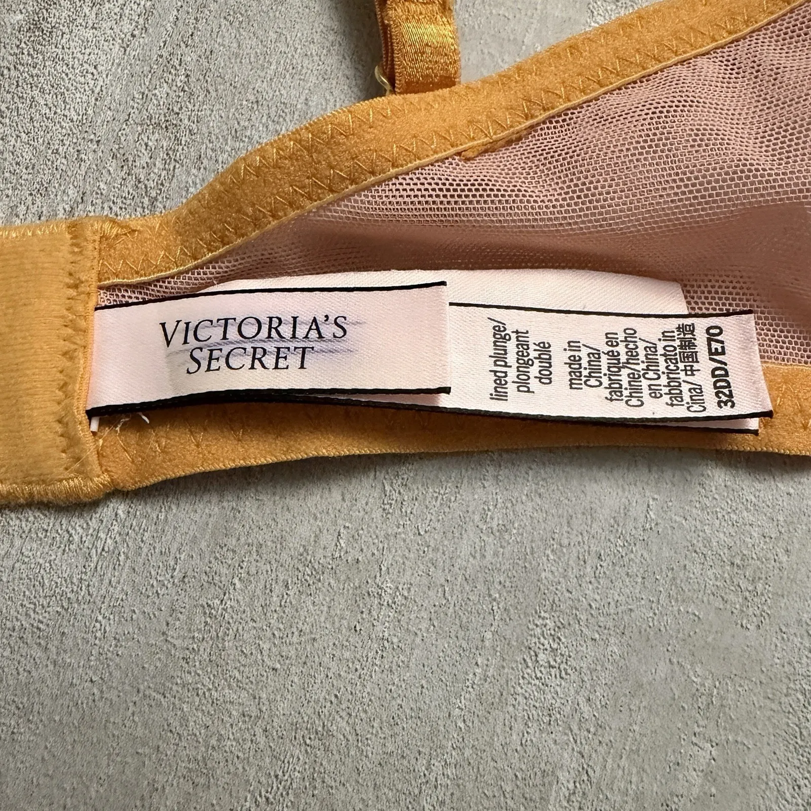 Victoria's Secret‎ Bra Size 32DD Lined Plunge Pink Lace Yellow Mustard Straps - Image 8