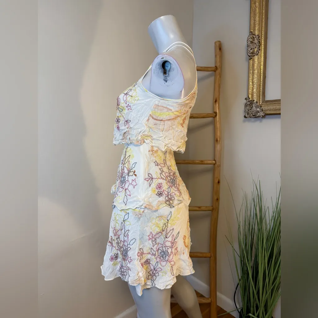 Anthropologie Tiered & Beaded Floral Dress 0P Not So Serious Pallavi Mohan Pink - Image 4