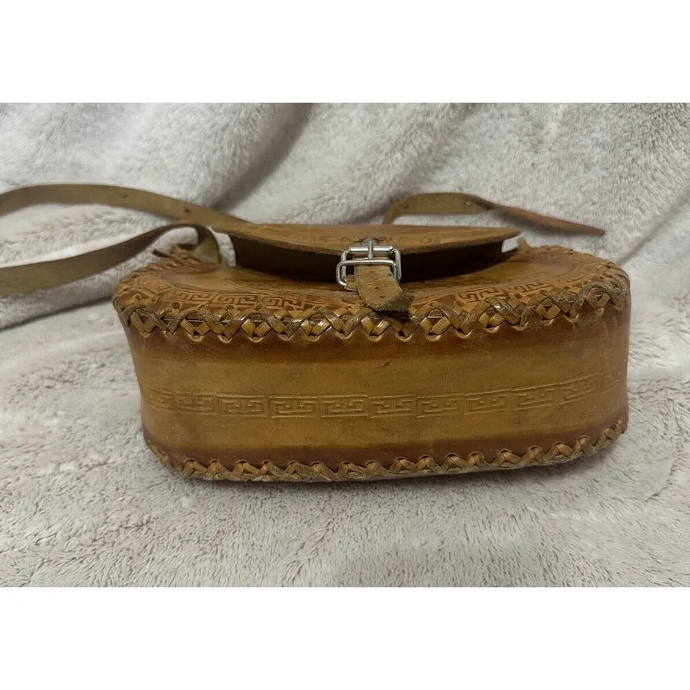 Leather Saddle Bag Hand Tooled Tan “Acapulco” Buckle Close Boho Western Purse - Image 5