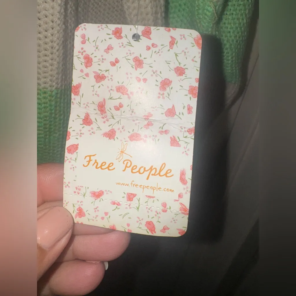 Free People Mint and Cream Striped Crew Neck Sweater - Image 6