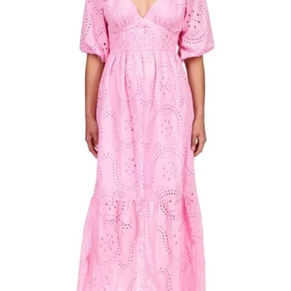 Sanctuary‎ Ruffle Puff Sleeve Eyelet Maxi Dress Pink Size 4 NWOT - Image 7