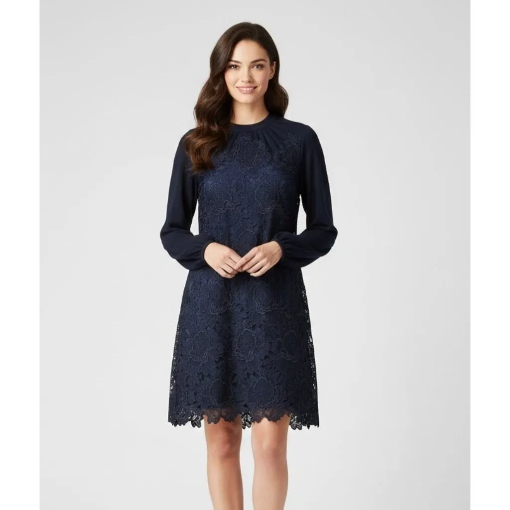 NWT Ted Baker Amalie in Dark Blue Lace Overlay Shift Dress 3 / US 8 $209 - Image 2