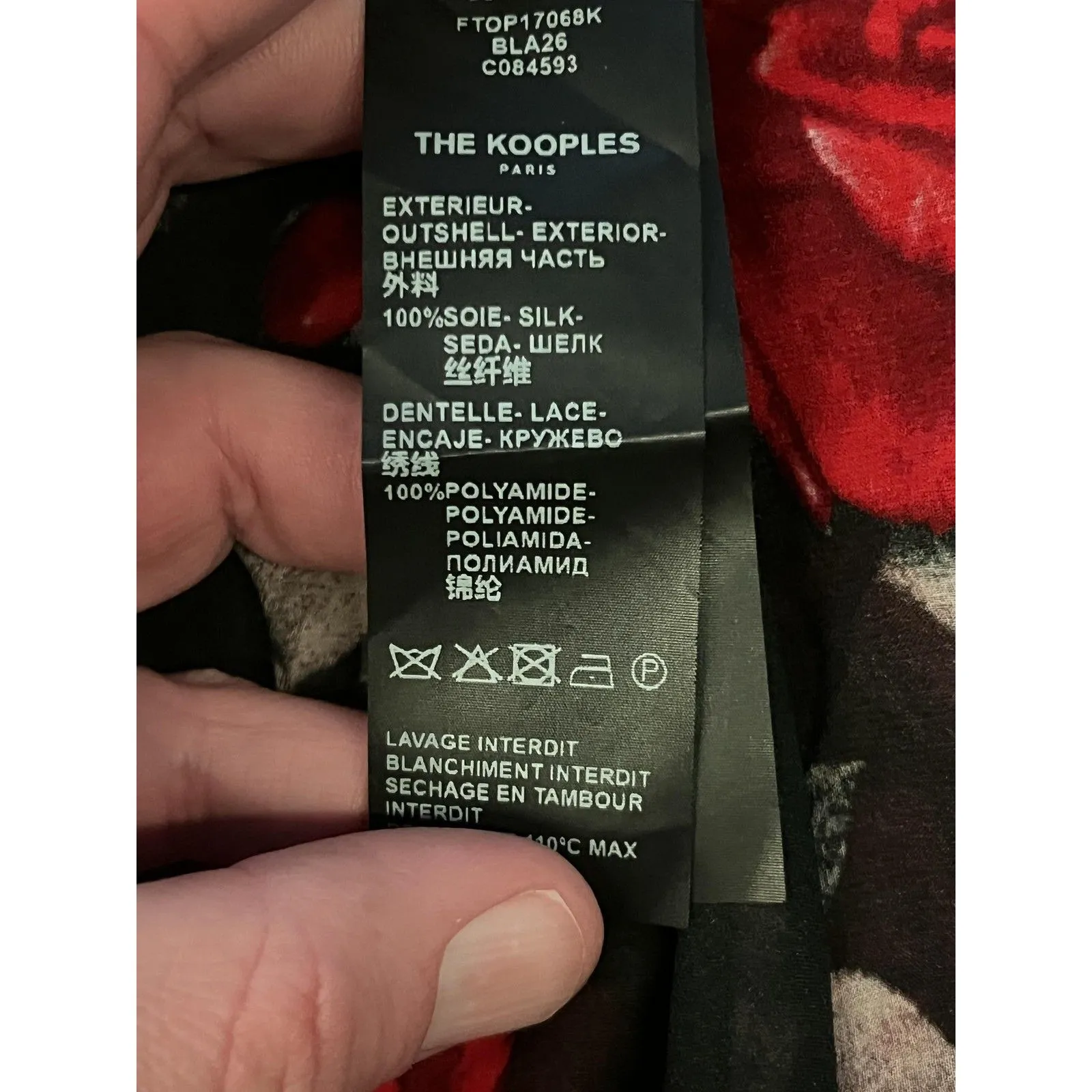 The Kooples Blouse Womens Medium Black Red Rose Floral Lace Sheer High Neck - Image 8