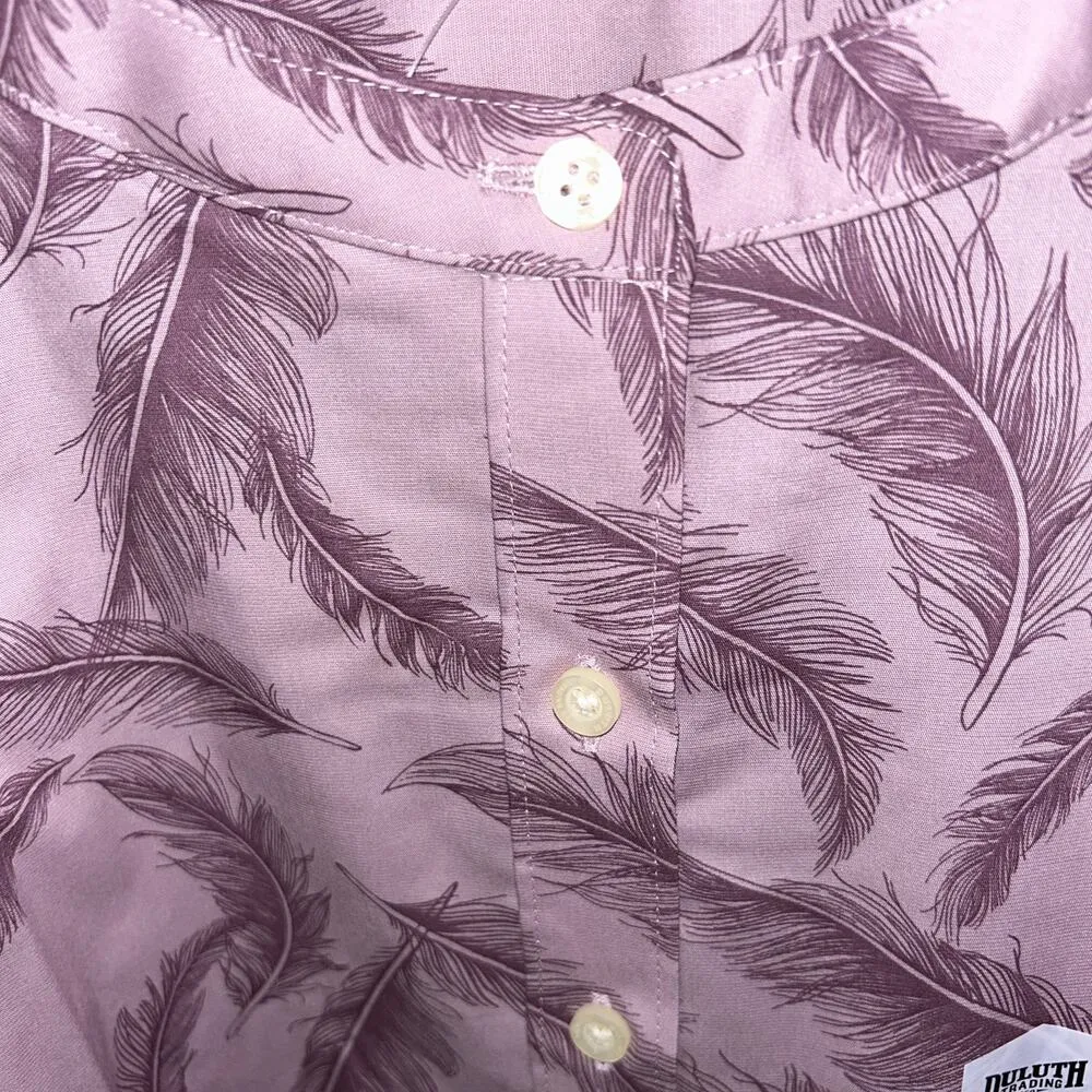 NWT Duluth Trading Co Wrinklefighter Purple Feather Button Down Tunic Top Small - Image 5