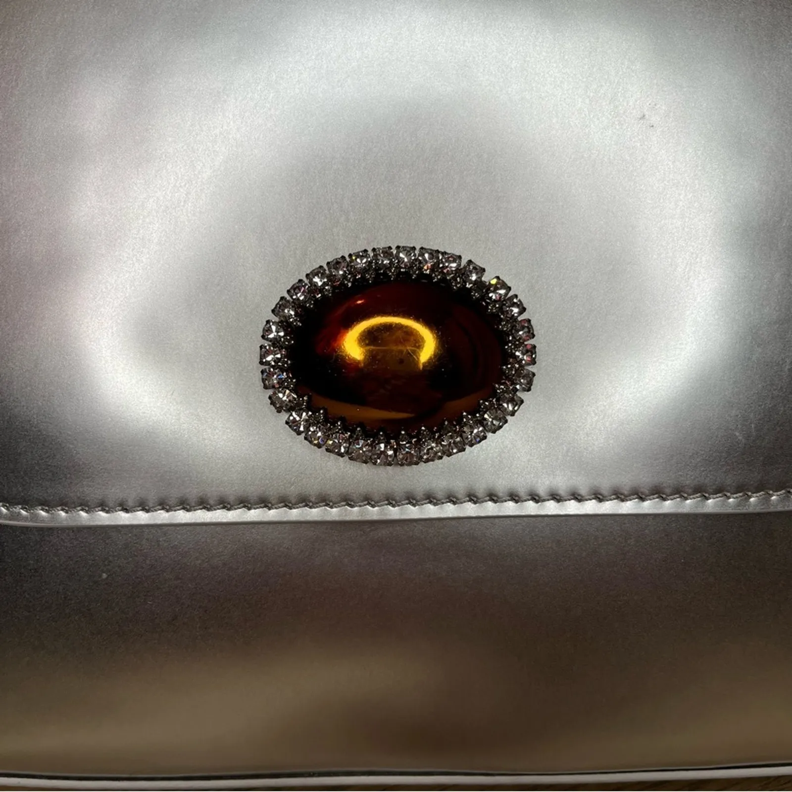 Valentina Rangoni Perfetta Cameo Jewel Shoulder Bag Silver Calfskin Leather - Image 5