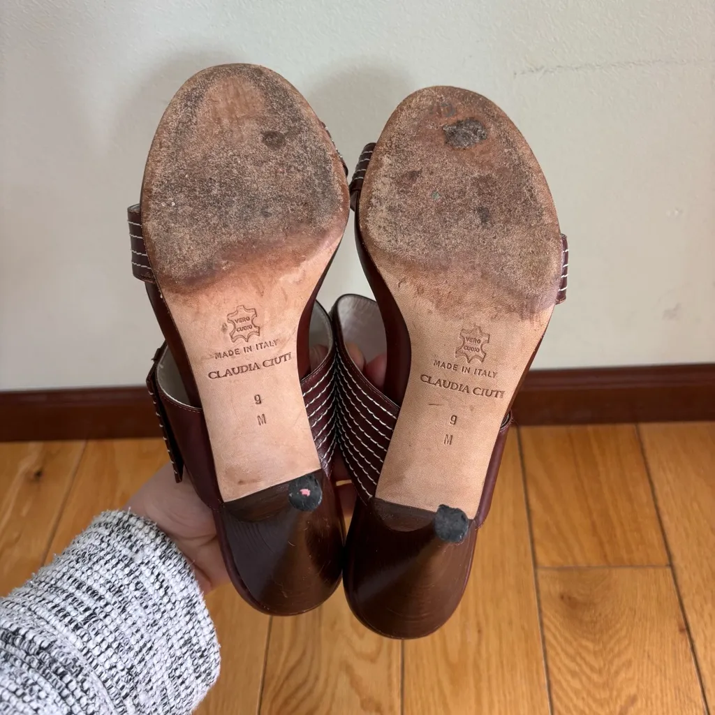 Claudia Ciuti Women's Brown Sandals‎ Heels 9M Made in Italy Leather Size 9 - Image 6