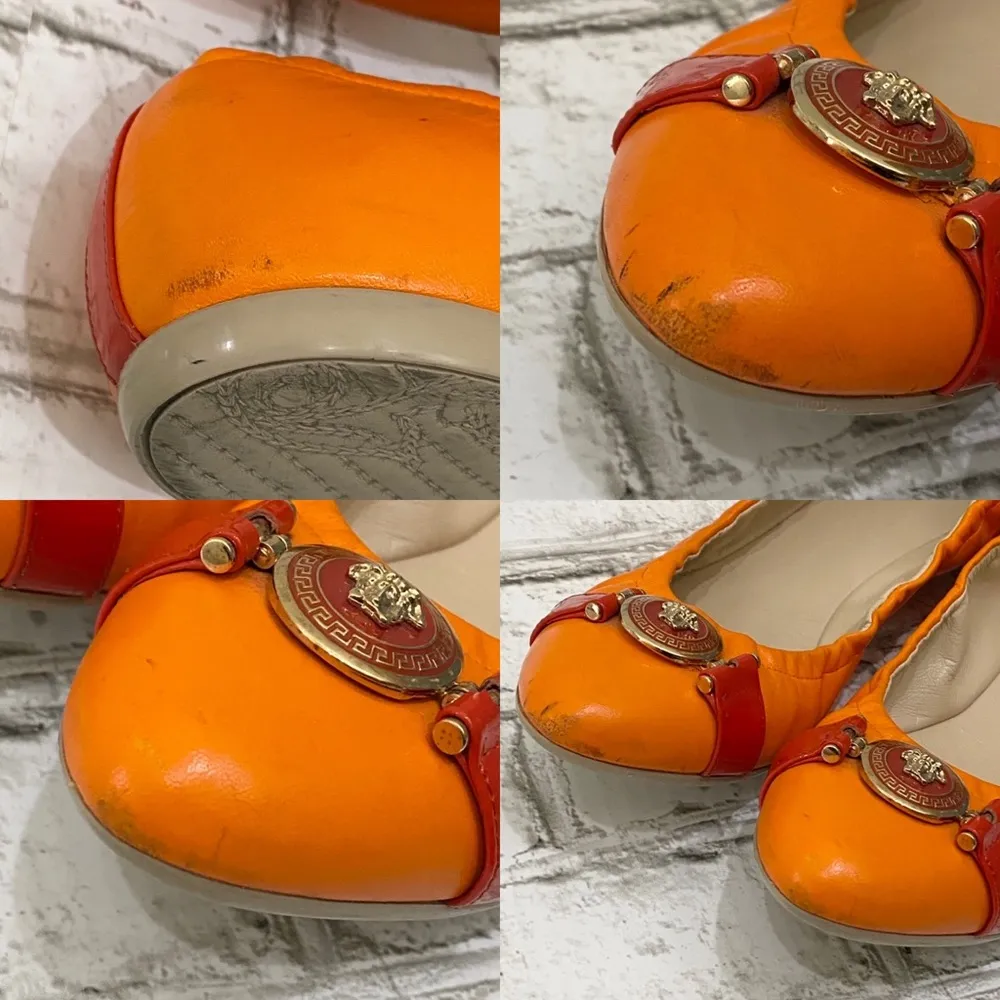 VERSACE Medusa Medallion Flats Orange/Red Color-block Ballerina Flats Size 41 - Image 13