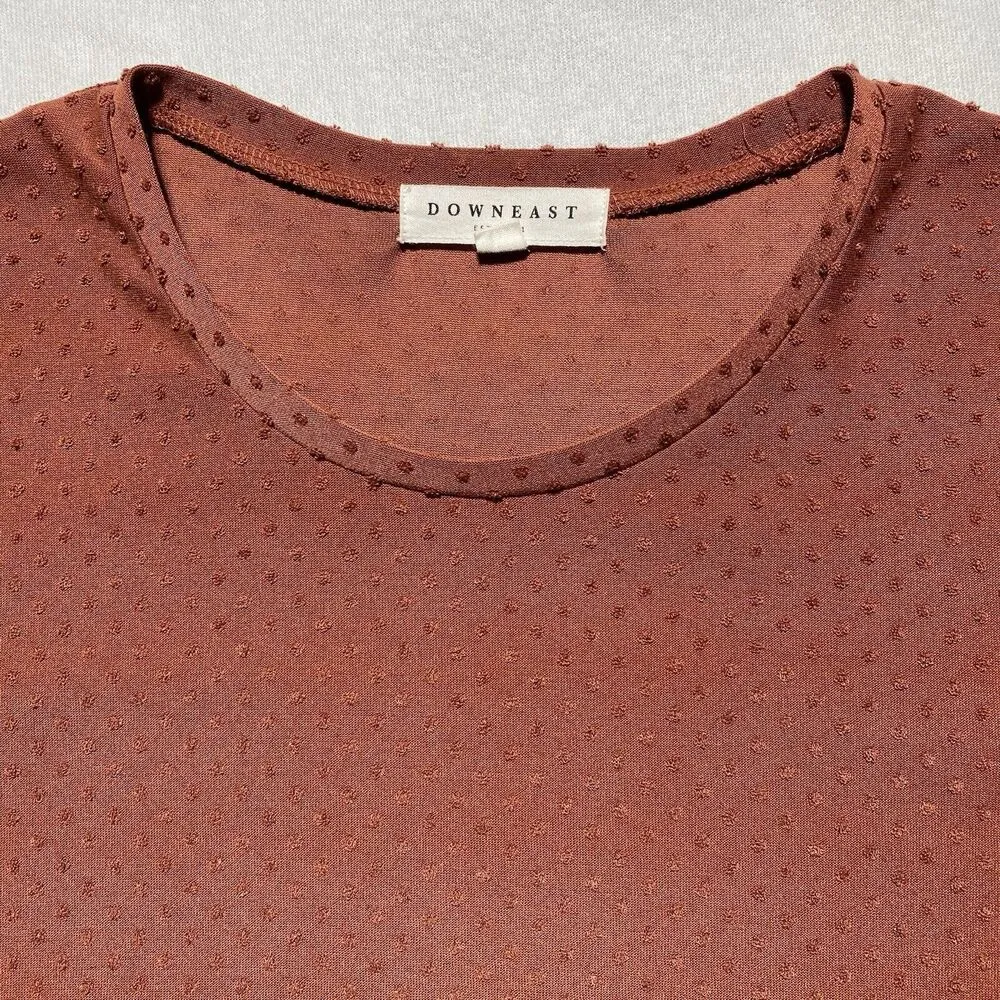 Downeast Long Sleeve Top Womens Sz L Pullover Rust Shirt Polka dots Puff Sleeves - Image 2