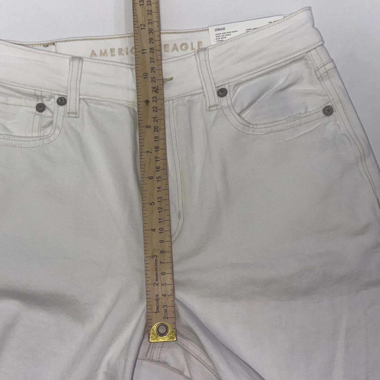 American Eagle White Super High Rise Baggy Wide Leg Ankle Jeans Boho Hippie Sz 0 - Image 10