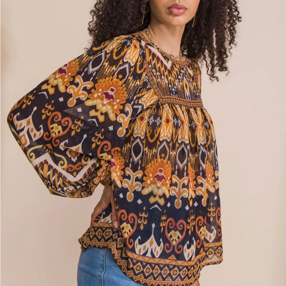 Flying Tomatoe Blouse Aztec Print Boho Blouse size small - Image 3
