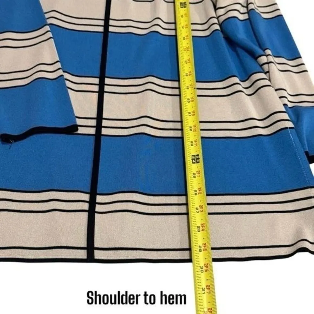 Vintage Exclusively Misook Blue and Ivory Stripe Slinky Cardigan Old Money M - Image 9