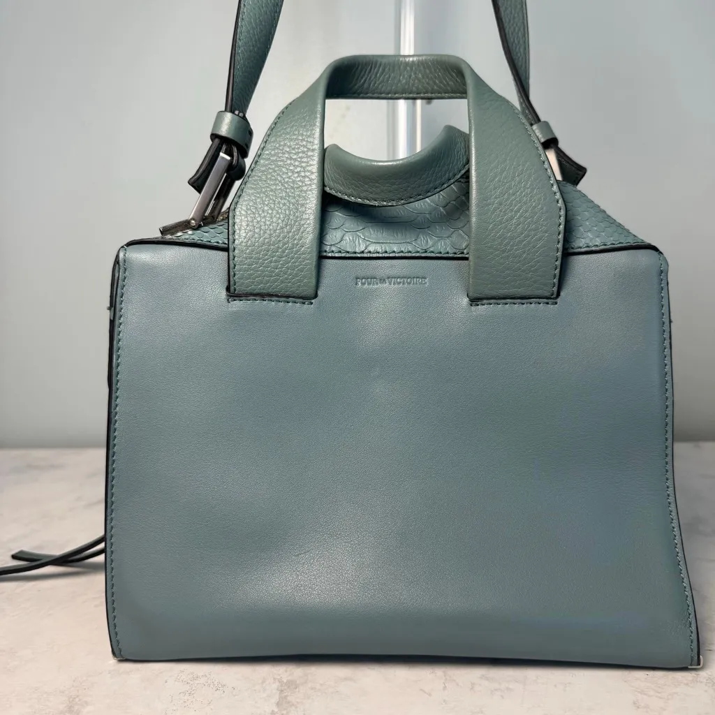 Pour La Victoire Teal Leather Satchel Shoulder Bag Mixed Metals - Image 12