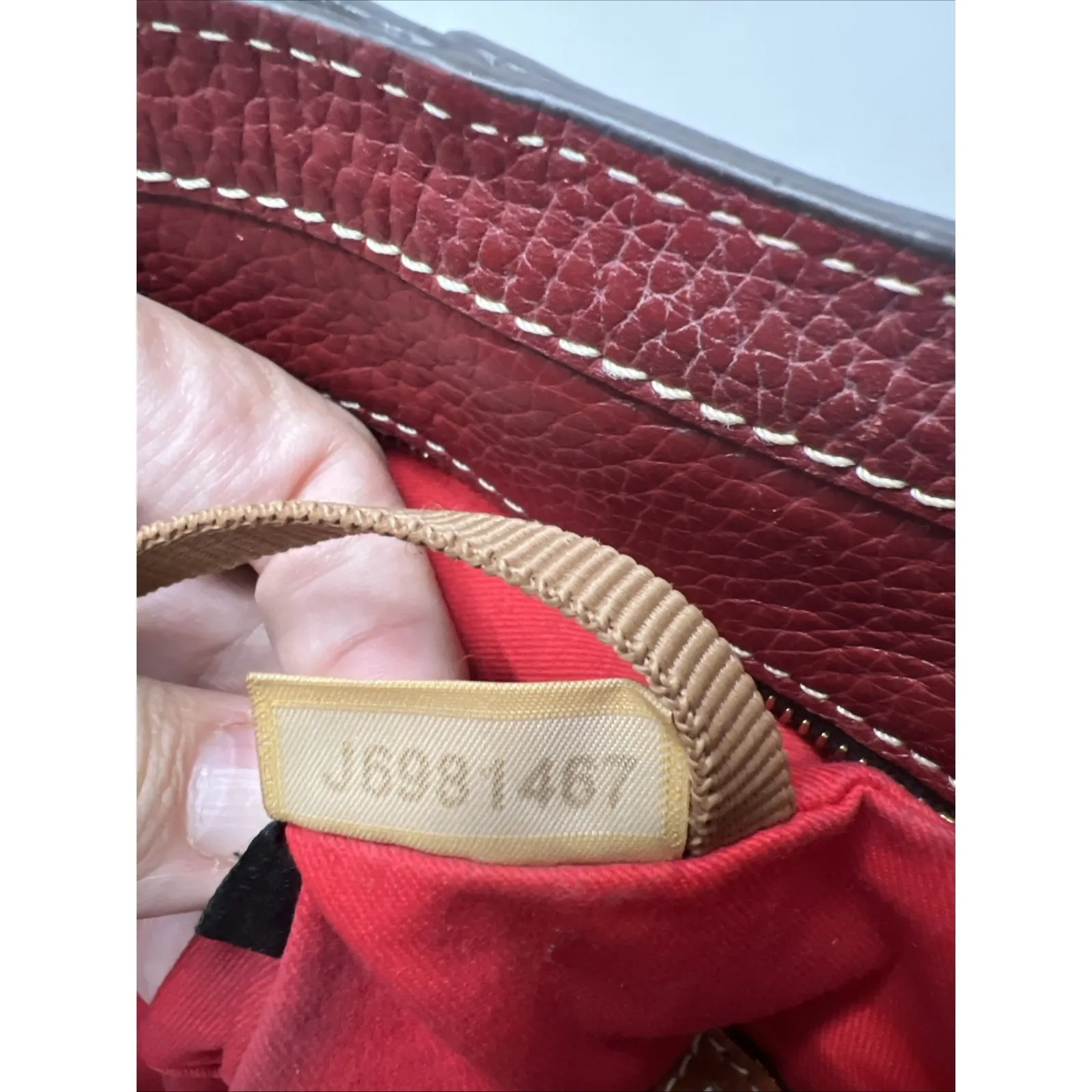 Dooney and Bourke Red Genuine Pebbled Leather Dual Handle Tote Bag Purse Y2K - Image 9