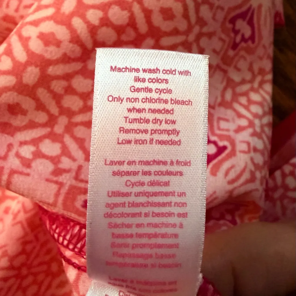 Oscar de la Renta Caftan Lounge Dress/Gown S/M Pink Red Print Floral Border - Image 6