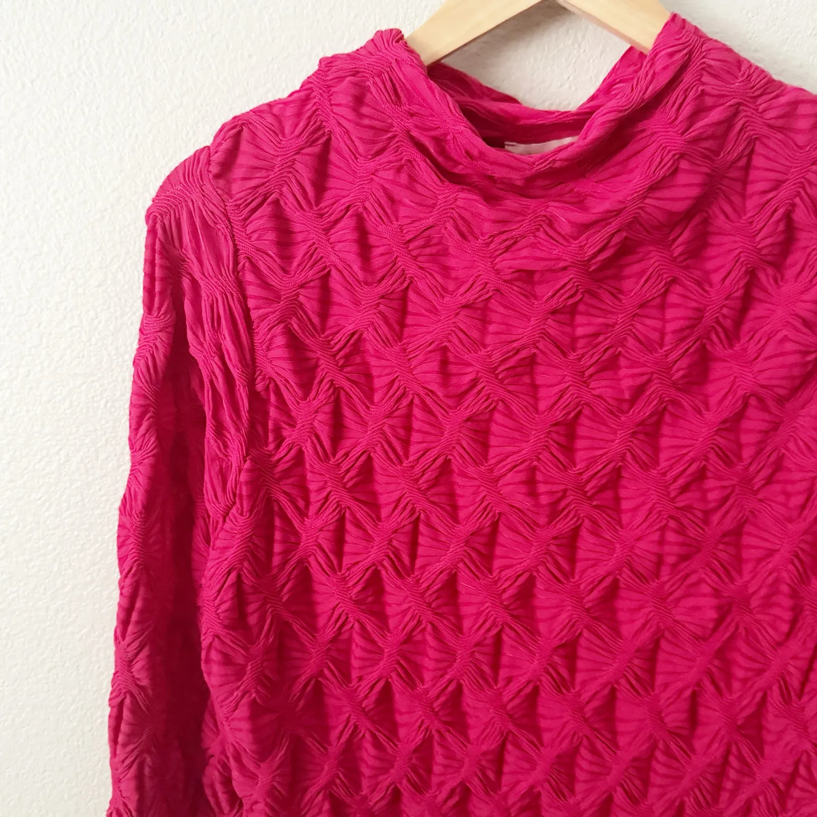 ANTHROPOLOGIE x MAEVE | Hot Pink Mock Neck Stretch Semi Sheer Blouse | XL - Image 3