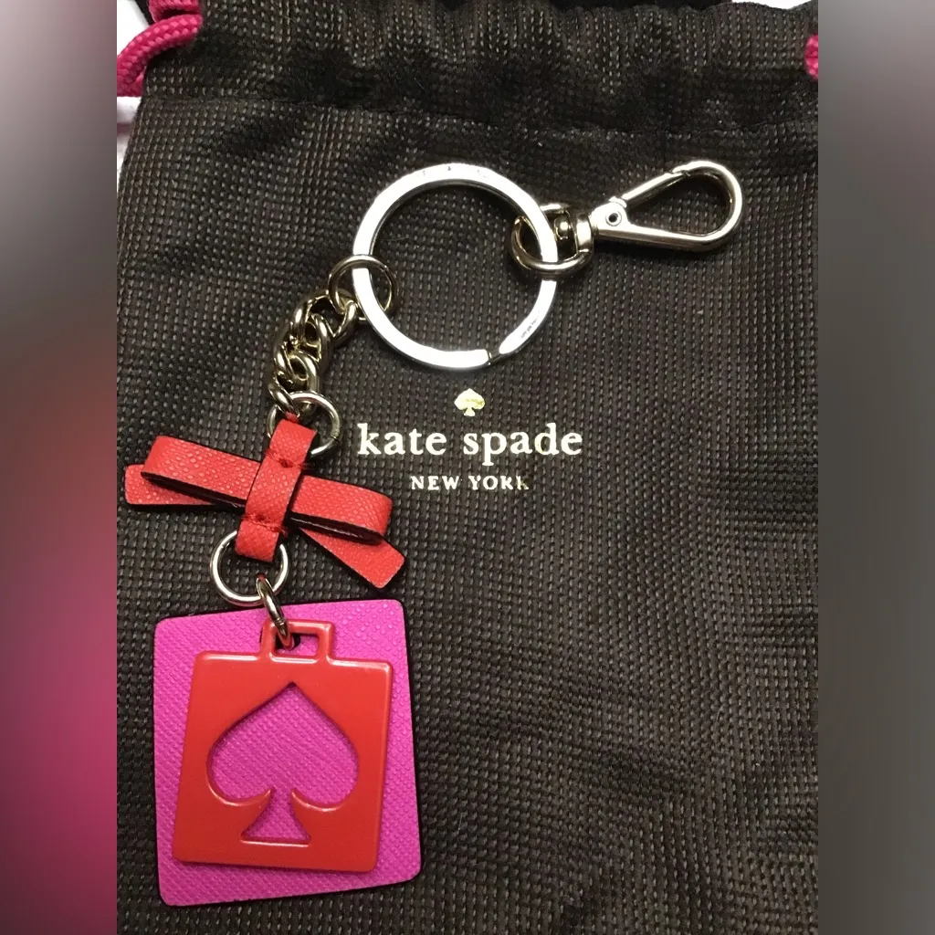 Kate♠️ Spade "Live Colorfully" Pink & Red Cut Out Leather Key Ring 6.5”H x 1.5”W - Image 3