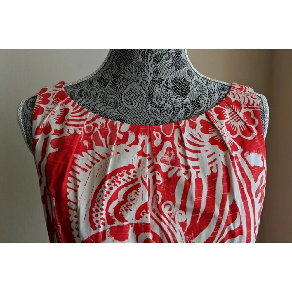 Nine West Printed Sheath Dress Floral Red White Pockets Belt 8 - Image 2