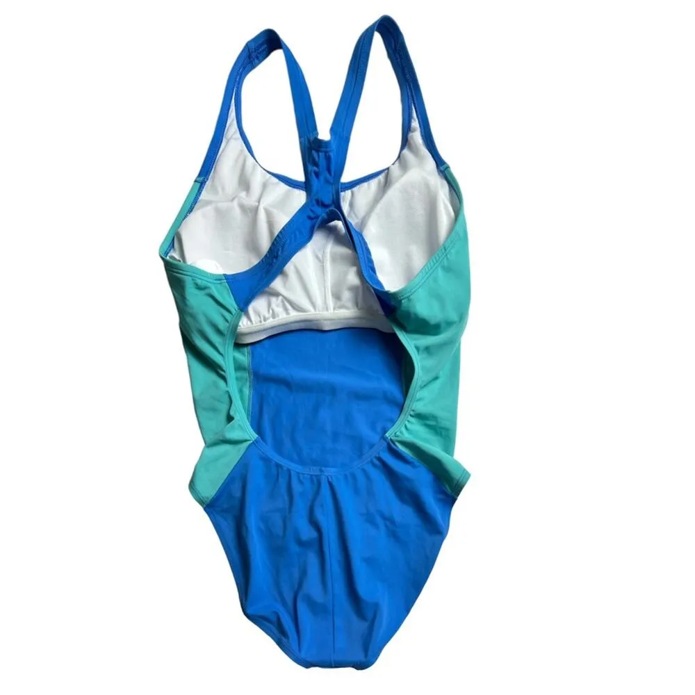 Nike Women's Athletic One Piece Swimsuit Blue and Green Cut Out Back Sz L - Image 2