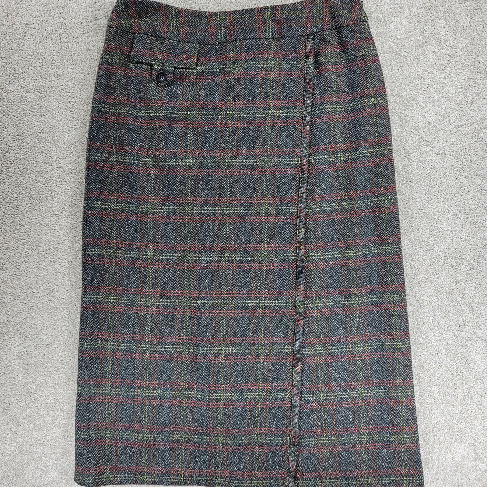 VTG Liz Claiborne Tweed Skirt Suit Womens 12 Gray Wool Faux‎ Wrap Blanket Skirt - Image 5