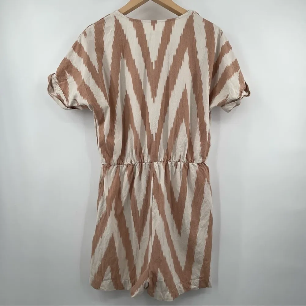 NEW LOU & GREY for LOFT Small Romper Ikat Tie Front Button Down Cotton NWOT - Image 4