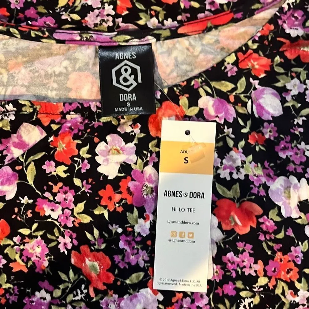AGNES & DORA Hi Lo Tee Blouse Women' s Small Purple Orange Floral - Image 3