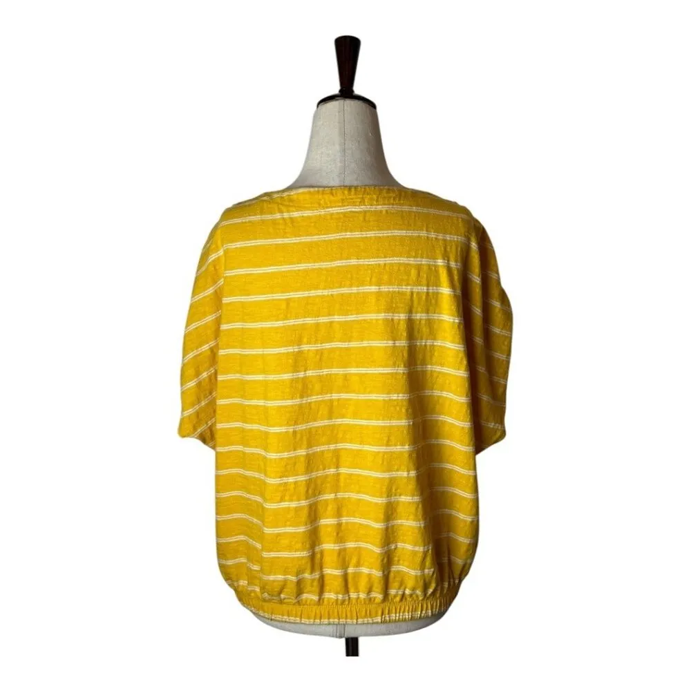 Marine Layer Shirt Women XL Yellow White Striped Short Sleeve Blaine‎ Cinch Tee - Image 3