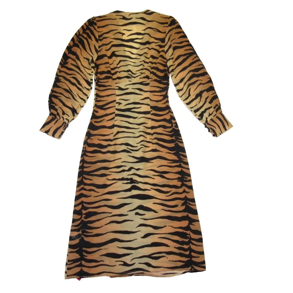 NWT Realisation Par Vivienne in Tiger Print Silk Midi Shirt Dress S - Image 7