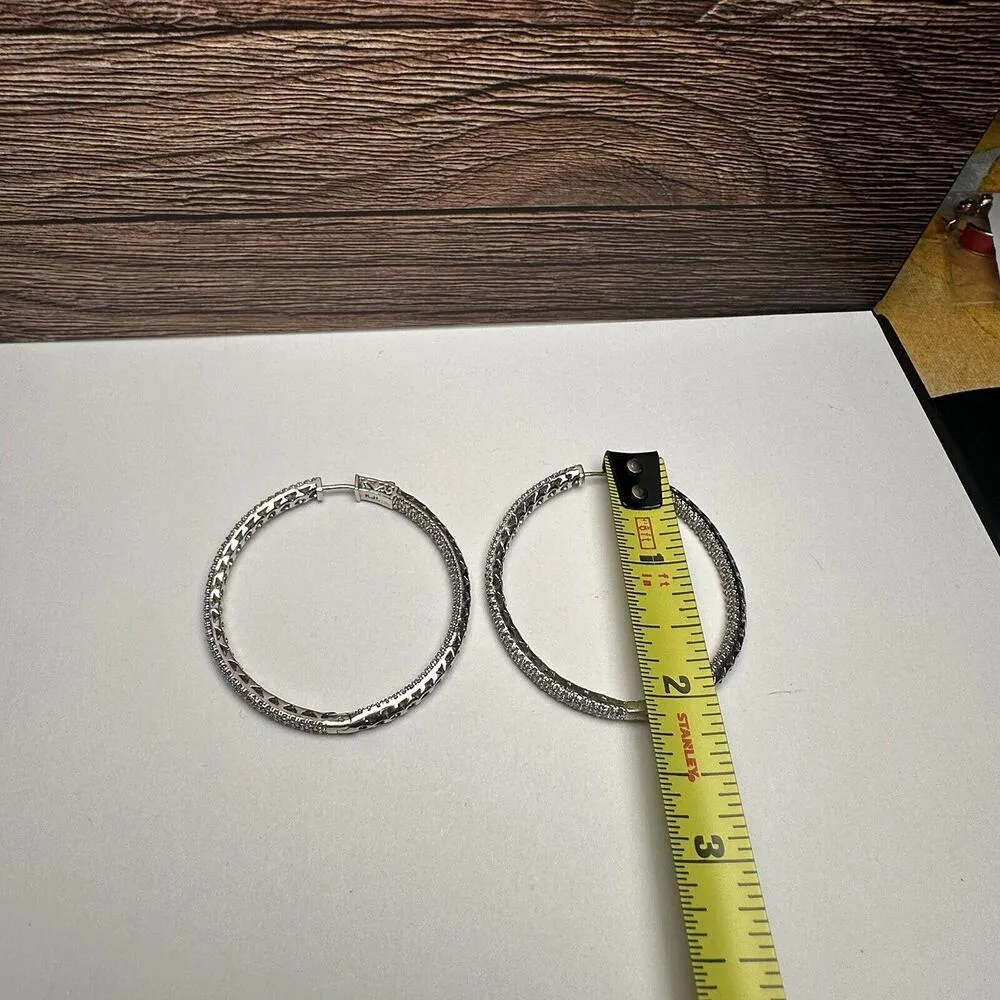 Kenneth Jay Lane Pave Crystal Hoop Pierced Earrings Signed KJL Silver - Image 2