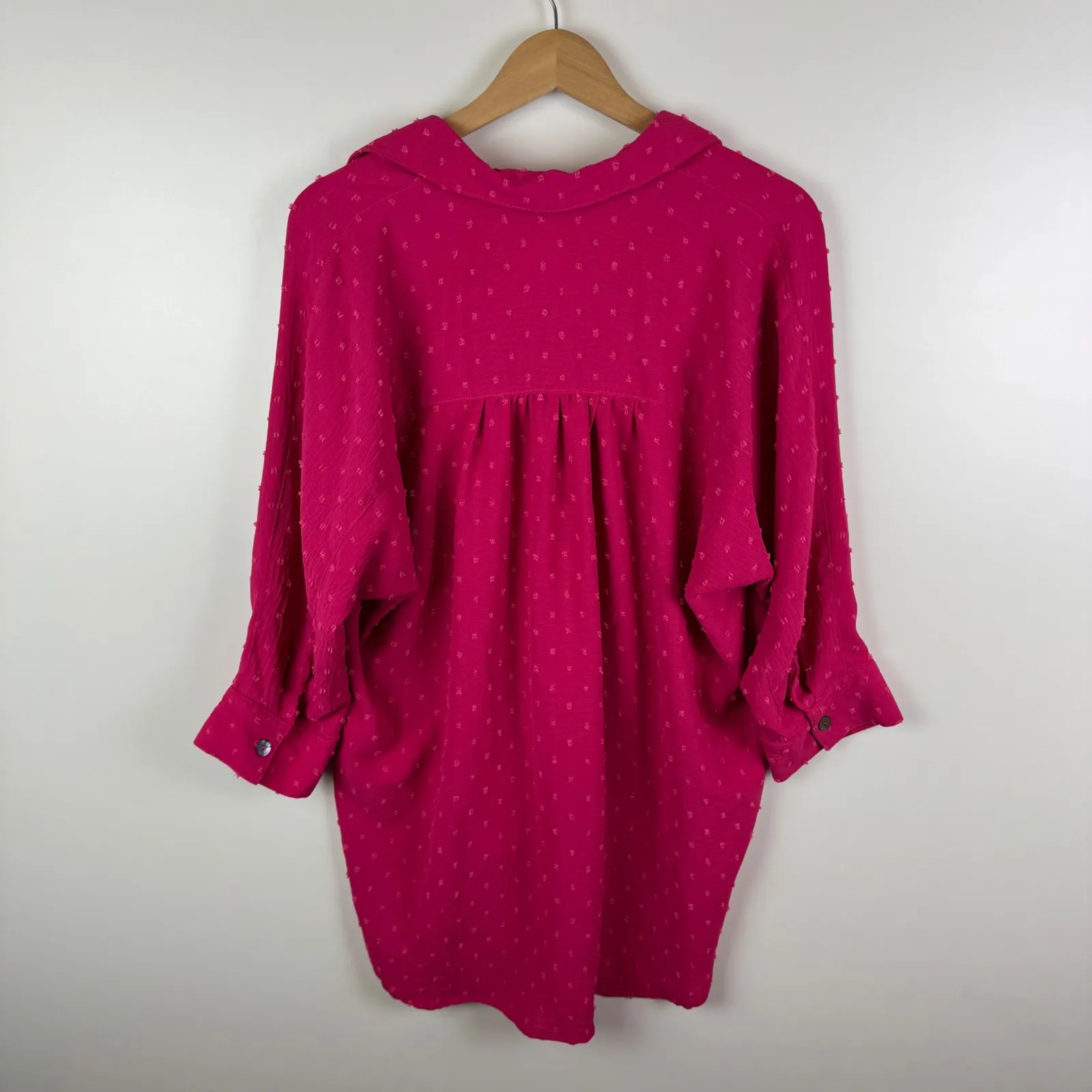 Ivy Jane Pink‎ Swiss Dot Blouse Medium Button Front Peasant Tunic Boho Slouchy - Image 3