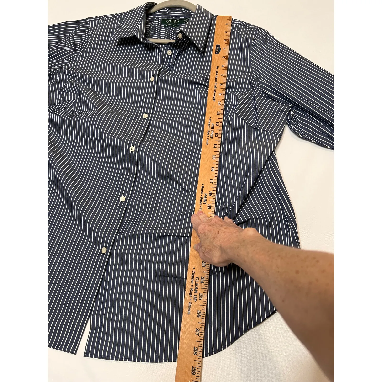 Ralph Lauren 2X shirt button-up grey/white pinstripe 3/4 sleeve office modest - Image 4