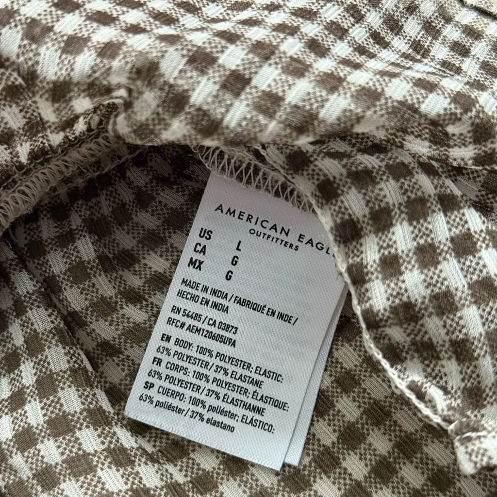 American Eagle  2024 Smocked Gingham Babydoll Tie Crop Top | Brown | Large - Image 7