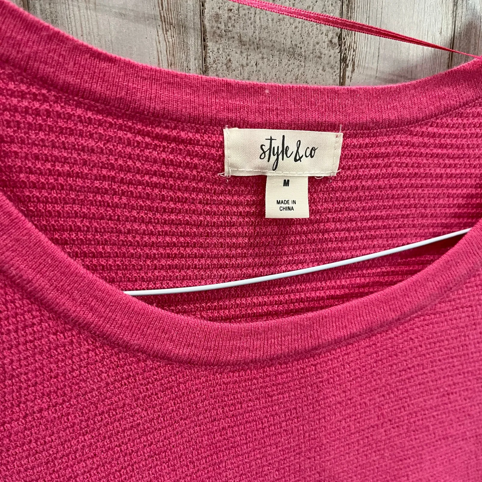 New Style & Co Pink Babydoll Bell Sleeve Knit Top Womens Size Medium Barbie - Image 4