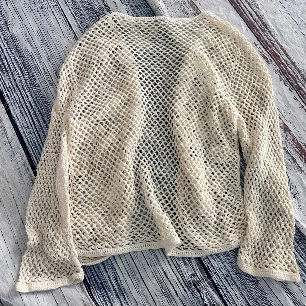 Vintage Christopher & Banks Cream Crochet Knit Cardigan - Image 2