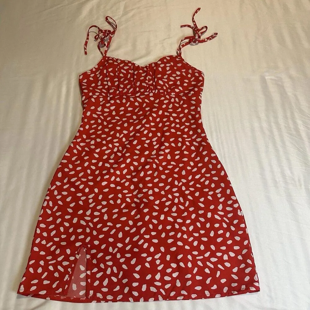 Shein Red & White Cami Short Dress Ruched Bust Sz S Small Women’s - Image 7
