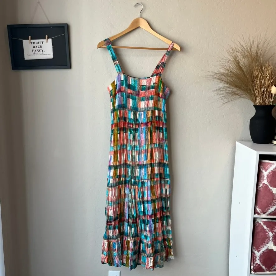 Marie Oliver Petra Multicolor Plaid Sleeveless Square Neck Flounce Midi Dress‎ S - Image 2