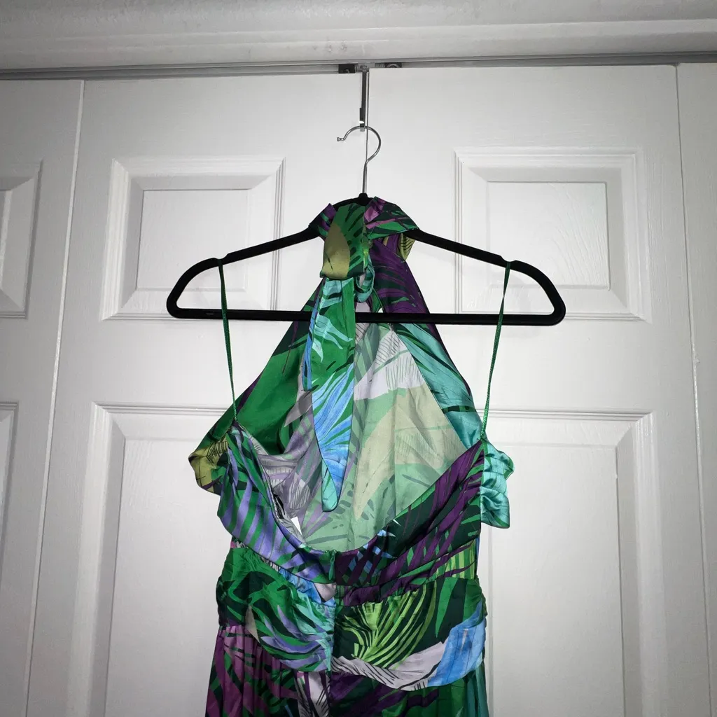 Zara Multicolor Tropical Jumpsuit Small Satin like look - Image 6