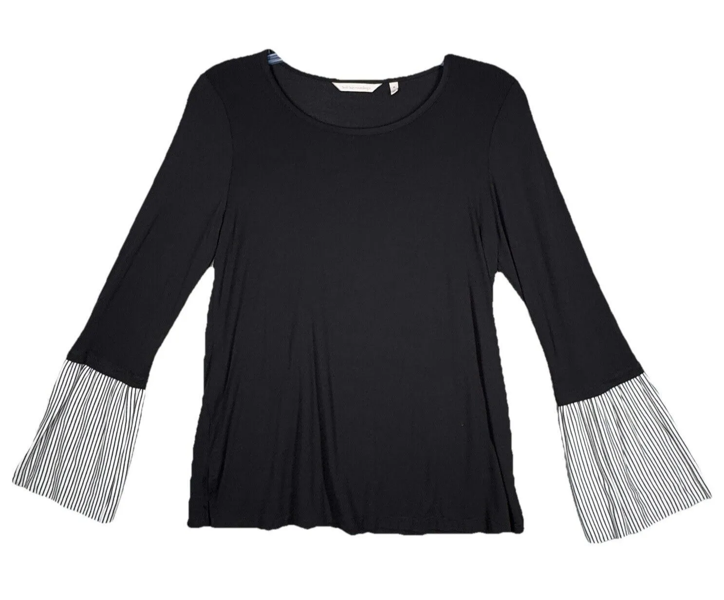 Soft Surroundings Shirt Womens Medium Black White Chantal Pinstripe Top Neutral - Image 1