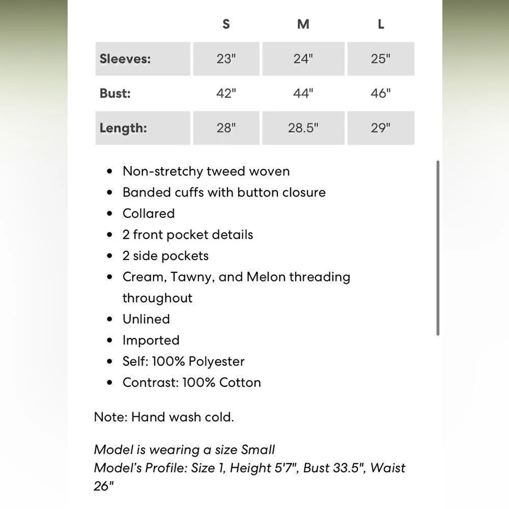 Andree Oversized Pearl Button Down Tweed Shacket Peach M - Image 10