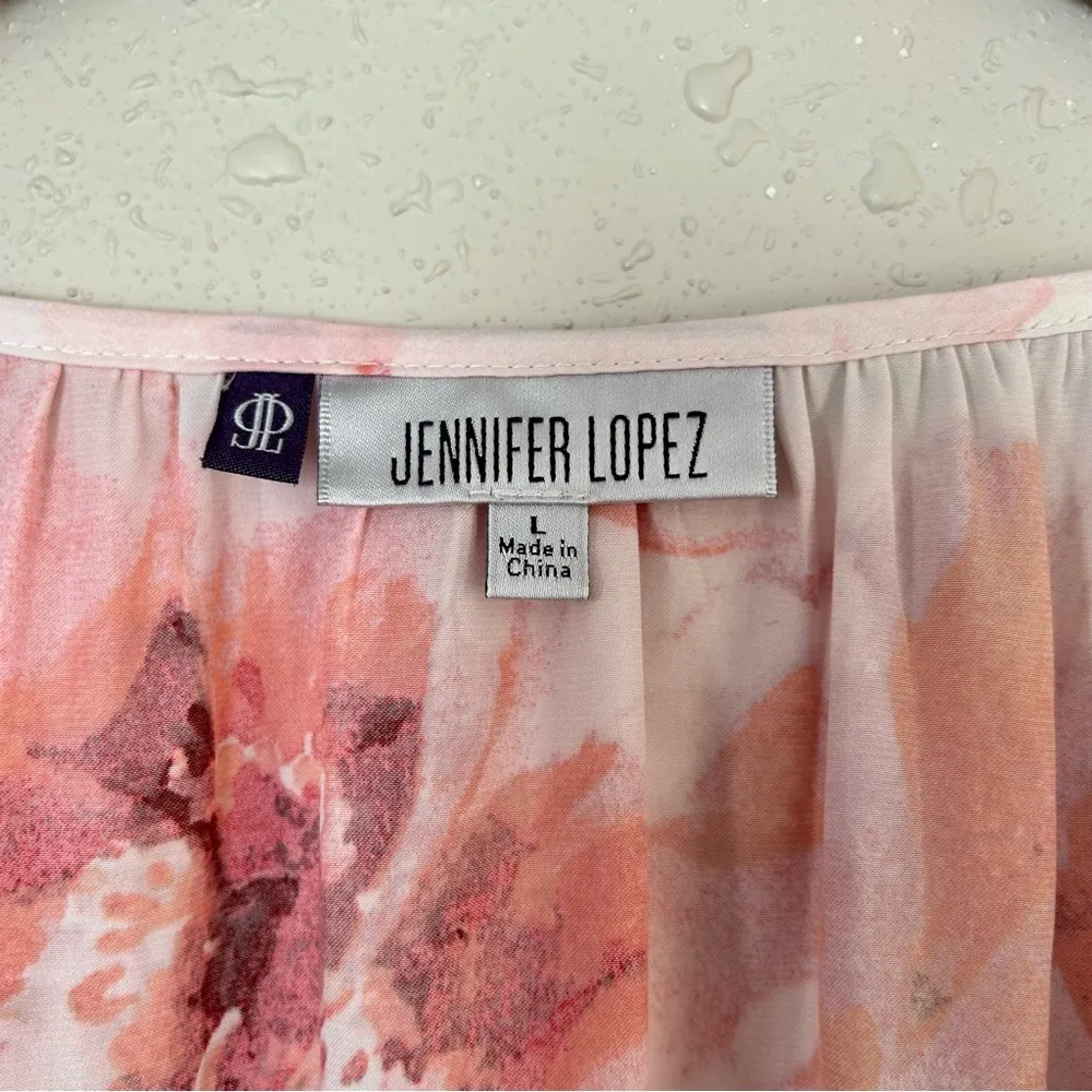 🦋 Jennifer Lopez Pink Cream Floral Slit Sleeve Tie Flowy Blouse Large - Image 4