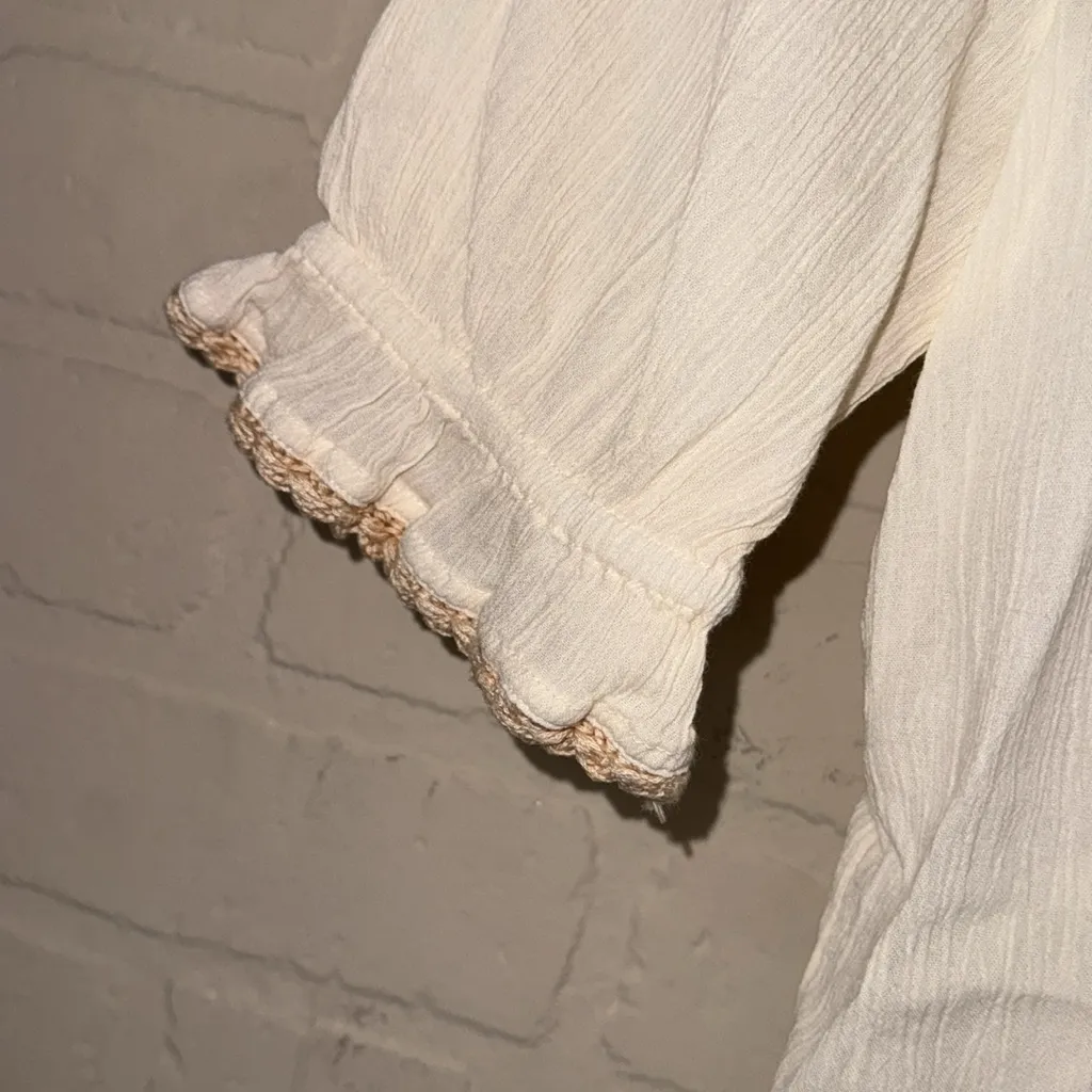 Madewell peasant blouse short sleeve crochet trim gauze cotton small - Image 2