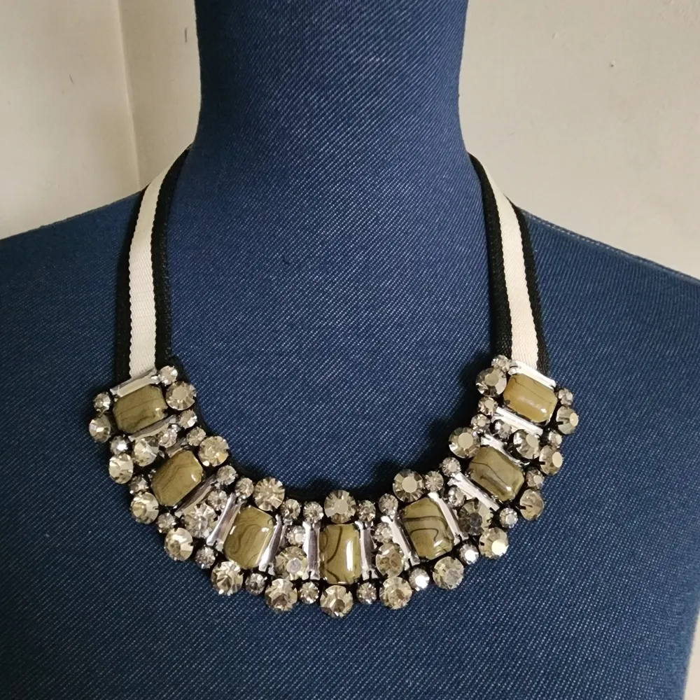 Unique Statement Web Strap Necklace with Crystals and Faux Stones Black - Image 5