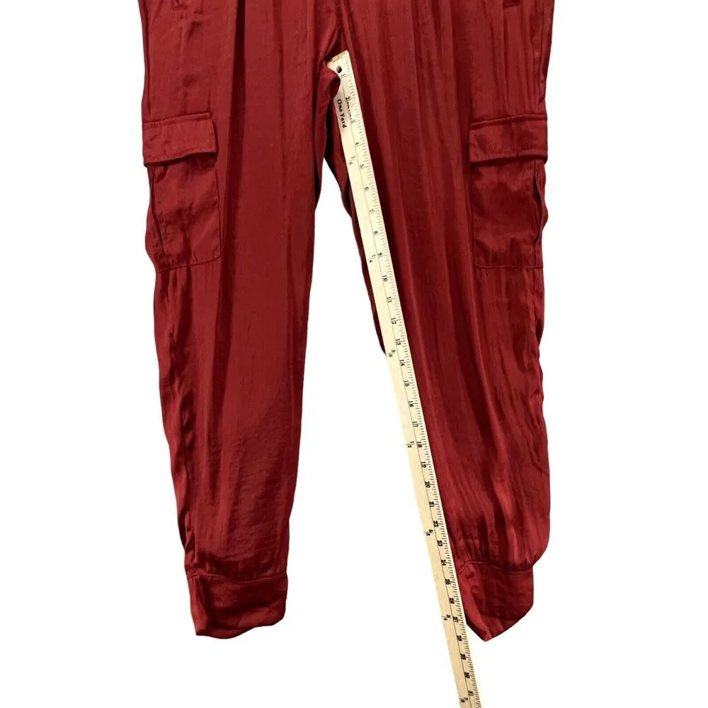 Hello Nite Satin Cargo Jogger Pants Womens S Rust Orange Pull On Pockets Utility - Image 7