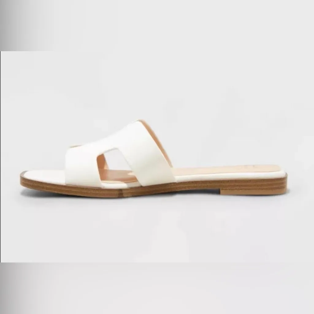 a New Day Womens Nina Wide Width H-Band Slide Sandals 92244961 White 10W - Image 3