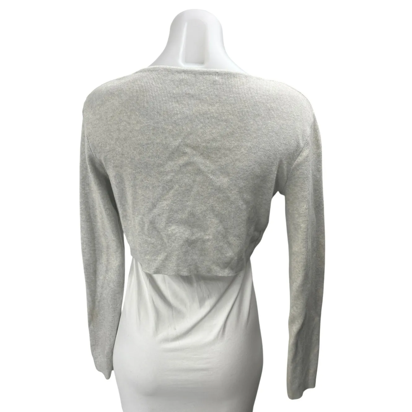 Brandy Melville Gray Rib Knit Button Long Sleeve Crop Cardigan Sweater Top Sz S - Image 2