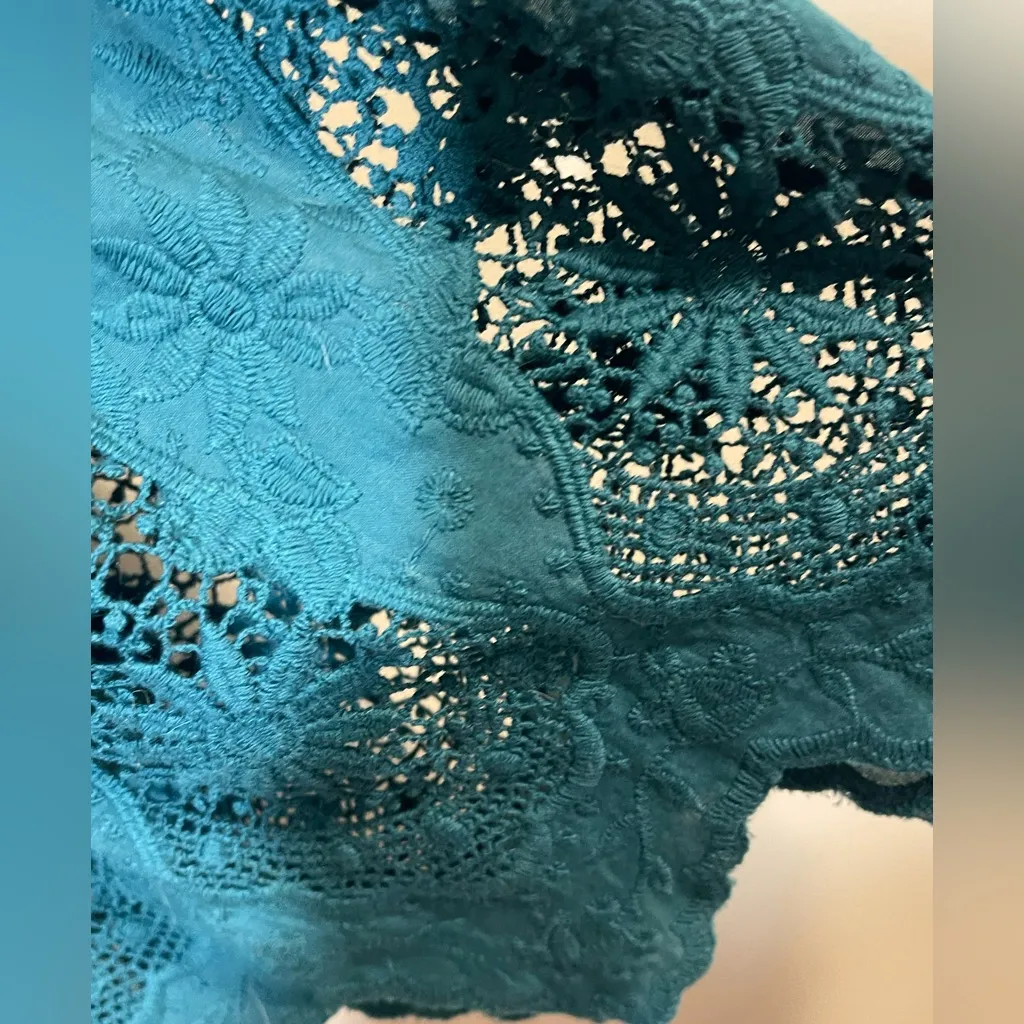 Free People Once Upon A Time Teal Lace Knit Bell Sleeve Top Fairy Boho - Image 5